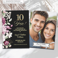 Elegant Floral Gold 10th Wedding Anniversary Photo
