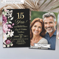 Elegant Floral Gold 15th Wedding Anniversary Photo