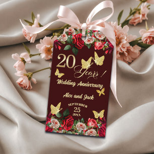 Elegant Floral Gold 20th Wedding Anniversary Gift Tags