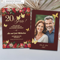 Elegant Floral Gold 20th Wedding Anniversary Photo