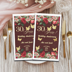 Elegant Floral Gold 30th Wedding Anniversary Napkin