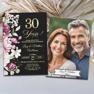 Elegant Floral Gold 30th Wedding Anniversary Photo Invitation