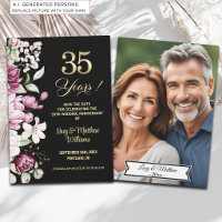 Elegant Floral Gold 35th Wedding Anniversary Photo
