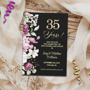Elegant Floral Gold 35th Wedding Anniversary Save The Date