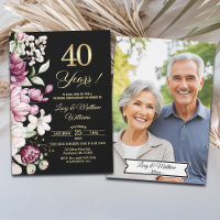 Elegant Floral Gold 40th Wedding Anniversary Photo