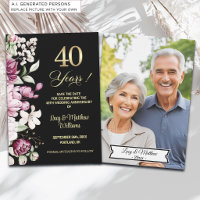 Elegant Floral Gold 40th Wedding Anniversary Photo