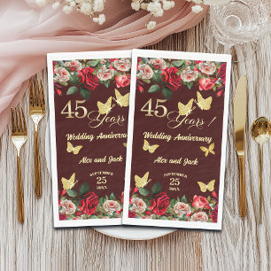 Elegant Floral Gold 45th Wedding Anniversary Napkin