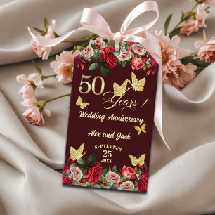 Elegant Floral Gold 50th Wedding Anniversary Gift Tags