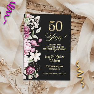 Elegant Floral Gold 50th Wedding Anniversary Save The Date