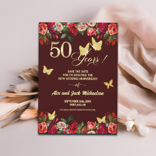 Elegant Floral Gold 50th Wedding Anniversary Save The Date