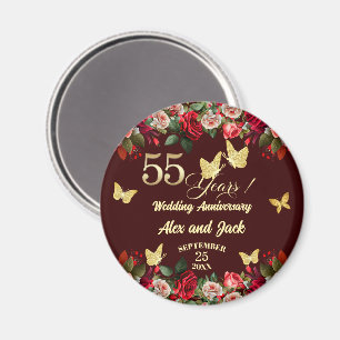 Elegant Floral Gold 55th Wedding Anniversary Magnet