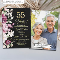 Elegant Floral Gold 55th Wedding Anniversary Photo