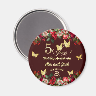 Elegant Floral Gold 5th Wedding Anniversary Magnet