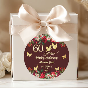 Elegant Floral Gold 60th Wedding Anniversary  Classic Round Sticker