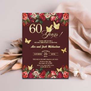 Elegant Floral Gold 60th Wedding Anniversary Invitation