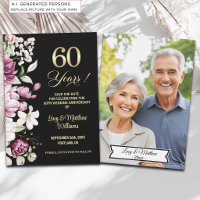 Elegant Floral Gold 60th Wedding Anniversary Photo