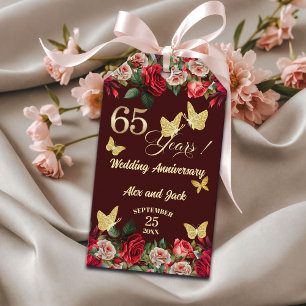 Elegant Floral Gold 65th Wedding Anniversary Gift Tags