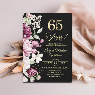 Elegant Floral Gold 65th Wedding Anniversary Invitation
