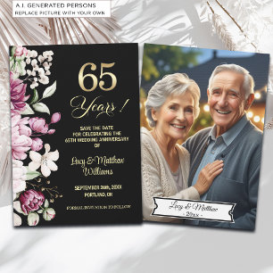 Elegant Floral Gold 65th Wedding Anniversary Photo Save The Date