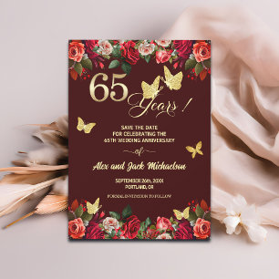 Elegant Floral Gold 65th Wedding Anniversary Save The Date