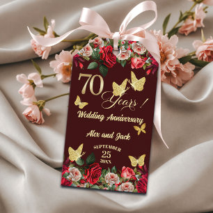 Elegant Floral Gold 70th Wedding Anniversary Gift Tags