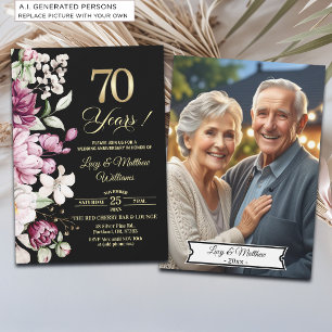 Elegant Floral Gold 70th Wedding Anniversary Photo Invitation