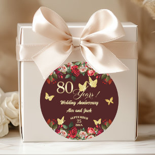 Elegant Floral Gold 80th Wedding Anniversary Classic Round Sticker