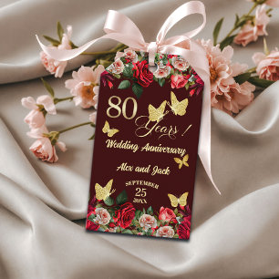 Elegant Floral Gold 80th Wedding Anniversary Gift Tags
