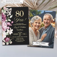 Elegant Floral Gold 80th Wedding Anniversary Photo