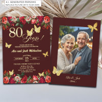 Elegant Floral Gold 80th Wedding Anniversary Photo