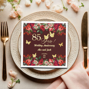 Elegant Floral Gold 85th Wedding Anniversary Napkin