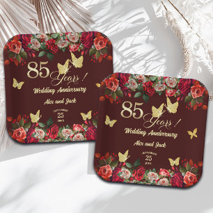 Elegant Floral Gold 85th Wedding Anniversary  Paper Plate