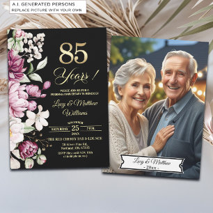 Elegant Floral Gold 85th Wedding Anniversary Photo Invitation
