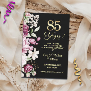Elegant Floral Gold 85th Wedding Anniversary Save The Date