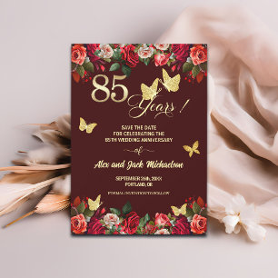Elegant Floral Gold 85th Wedding Anniversary Save The Date