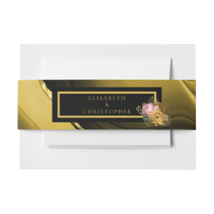 Elegant Floral Gold Black Wedding Invitation Belly Band