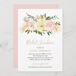 Elegant Floral Gold Blush Pink Bridal Luncheon Invitation