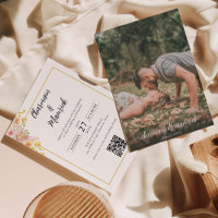 Elegant Floral Gold Border QR code Wedding