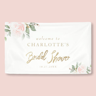Elegant Floral Gold Bridal Shower Welcome Banner