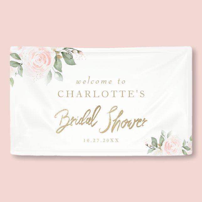 Elegant Floral Gold Bridal Shower Welcome Banner (Creator Uploaded)