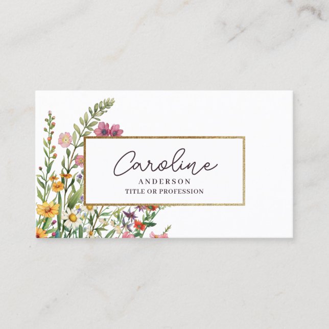 Elegant Floral Gold Business Card (Front)