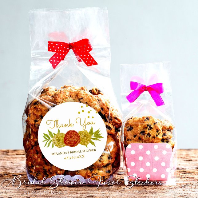 Elegant Floral Gold Dots Bridal Shower Classic Round Sticker (Creator Uploaded)