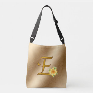 Elegant Floral Gold E Crossbody Bag