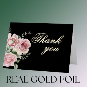 Elegant Floral Gold Foil Birthday Party Thank You Greeting Card