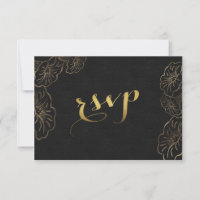 Elegant Floral Gold Foil Wedding RSVP