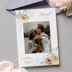 Elegant Floral Gold Foil Wedding Thank You Card
