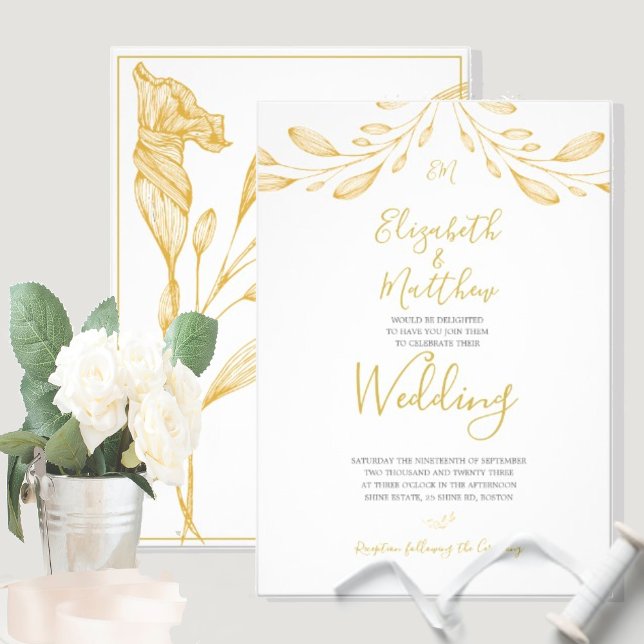 Elegant Floral Gold Formal Wedding Invitation (Creator Uploaded)