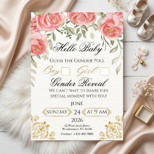 Elegant Floral Gold Gender Reveal Poll Invitation