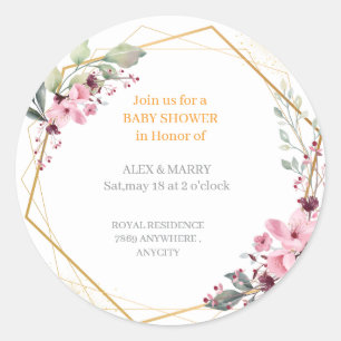 Elegant Floral Gold Geometric Baby Shower Invitati Classic Round Sticker