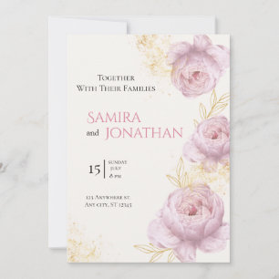 Elegant Floral gold glitter Wedding Invitation